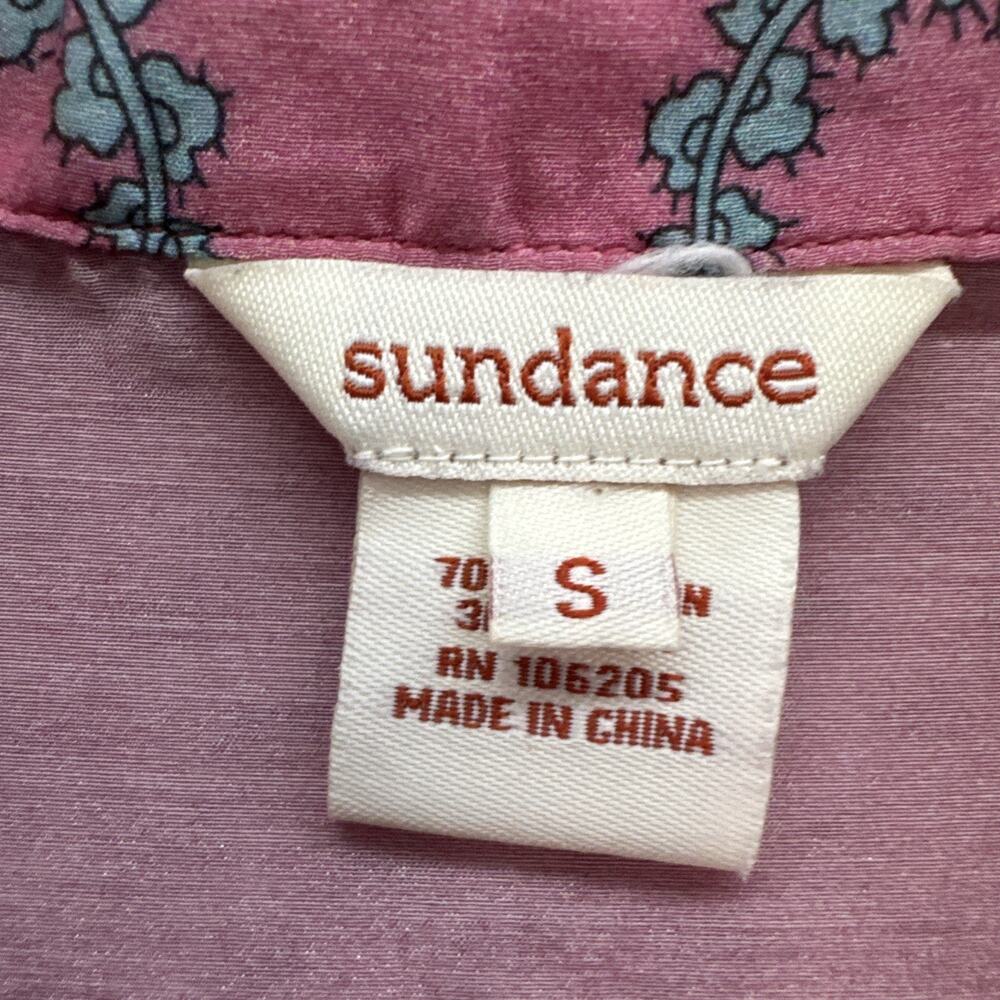 Sundance Silk Top Womens S Pink Green Floral V-Neck Collared Preppy - Picture 3 of 9